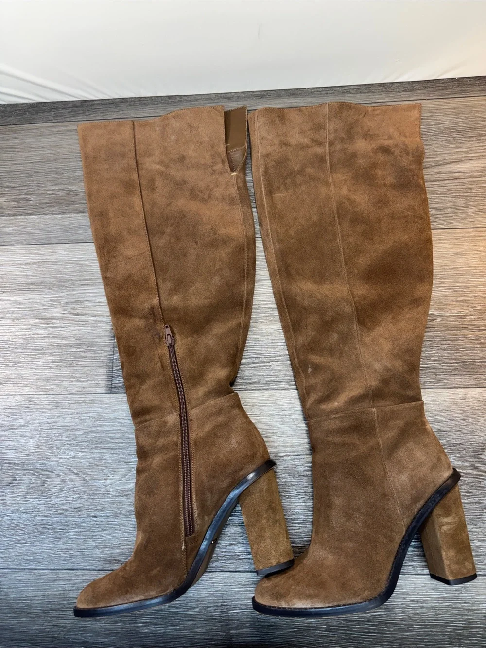Gianni Bini Chestnut Brown Suede Over-the-Knee Block Heel Boots Sz 8 (h103)